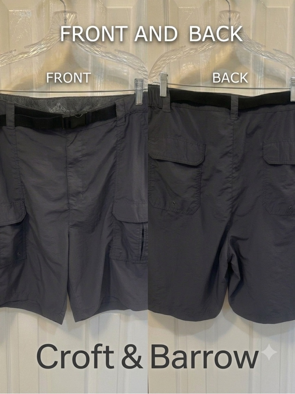 Croft & Barrow Men's Size 44 Gray Nylon Cargo Hiking Shorts Lightweight Ripstop